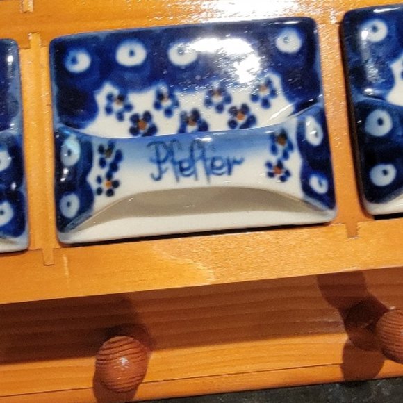 French Kitchen Porcelain & Wooden Wall Shelf Kitchen Apothecary Cabinet - Picture 10 of 15